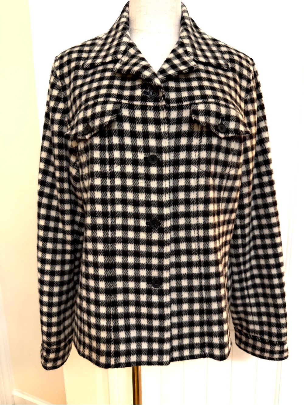 Talbots Black & White Tweed Satin-Lined Blazer Sz 14
